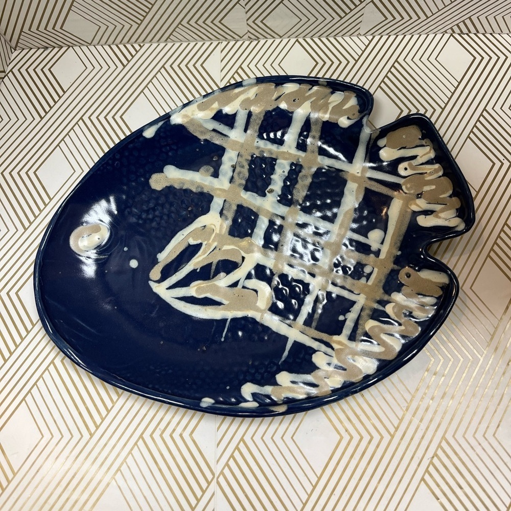 Vintage Kotobuki Sushi Platter Pottery Fish Dish